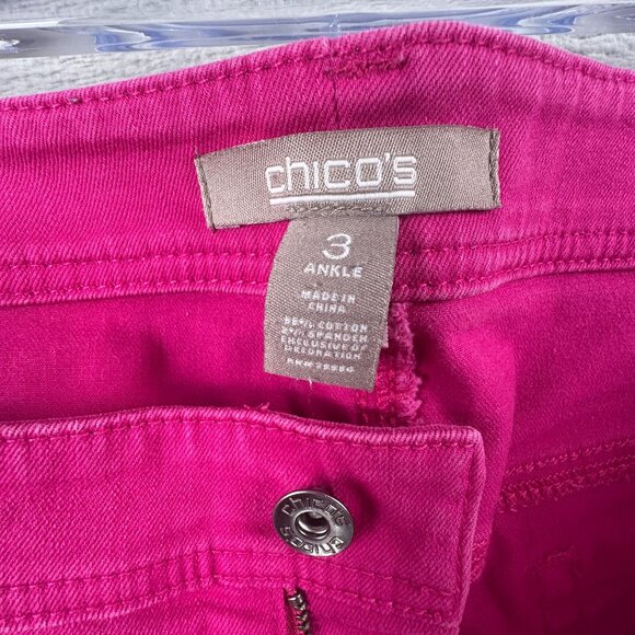 Chico's Cropped Ankle Jeans Womens Size 3 High Rise Five Design Pockets Pink - Picture 6 of 12